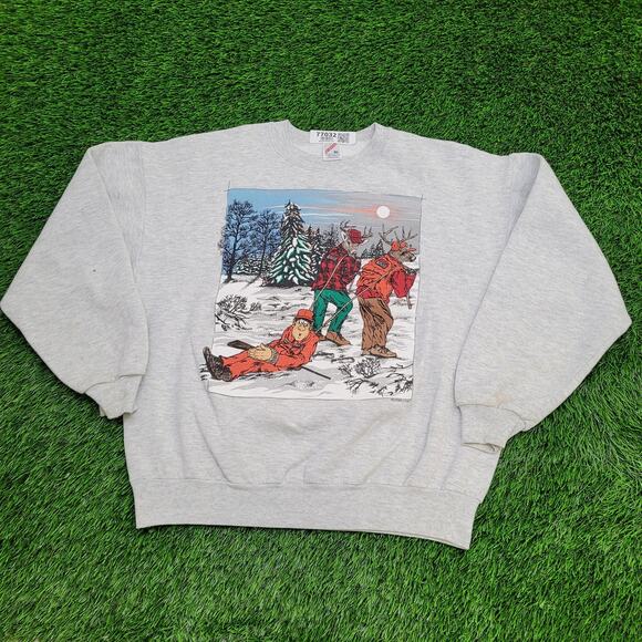 Vintage 1994 Funny Deer Hunting Sweatshirt Women XL 23x24 USA - Picture 1 of 16